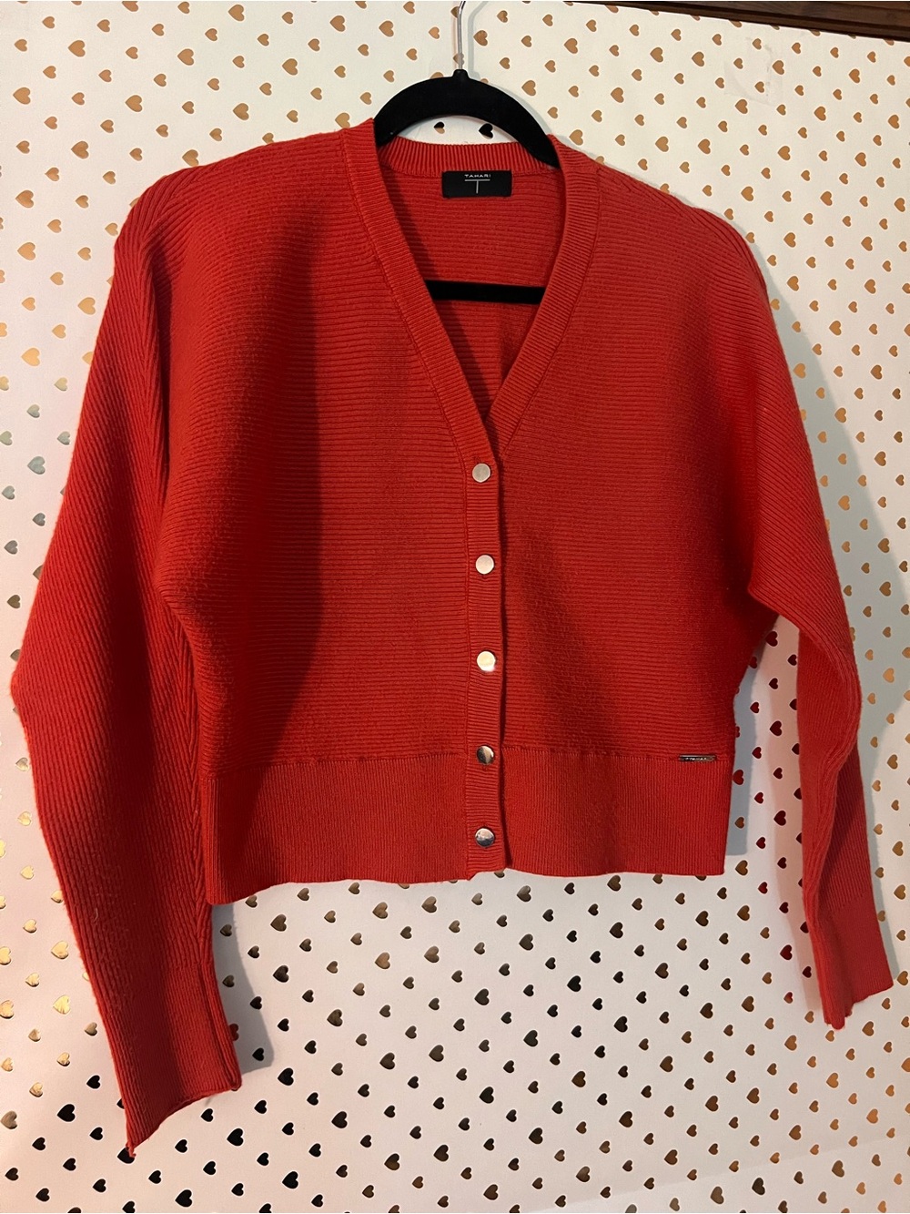 Tahari Burnt Orange V-Neck Button-Front Cardigan